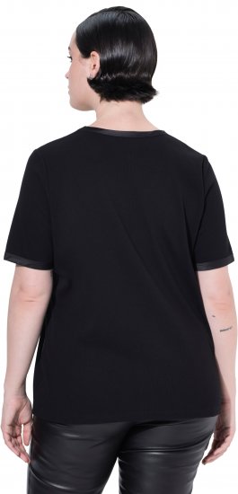 Ulla Popken Satin Trimmed Ribbed Jersey Short Sleeve T-Shirt Black - T-särgid - 