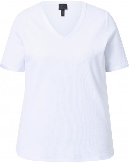 Ulla Popken Satin Trimmed Ribbed Jersey Short Sleeve T-Shirt Snow White - T-särgid - 