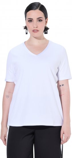 Ulla Popken Satin Trimmed Ribbed Jersey Short Sleeve T-Shirt Snow White - T-särgid - 