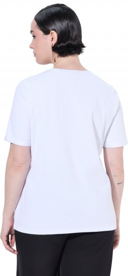 Ulla Popken Satin Trimmed Ribbed Jersey Short Sleeve T-Shirt Snow White - T-särgid - 