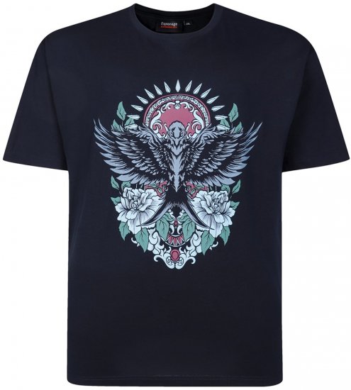 Espionage T444 Tiger Swallow Print T-Shirt Navy - T-särgid pildiga - 