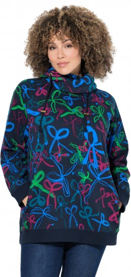 Ulla Popken Ribbon Print Turtleneck Sweatshirt Navy - T-särgid - 