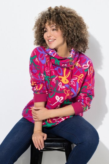 Ulla Popken Ribbon Print Turtleneck Sweatshirt Cherry Red - Sviitrid ja dressipluusid - Mugavad dressipluusid ja kudumid