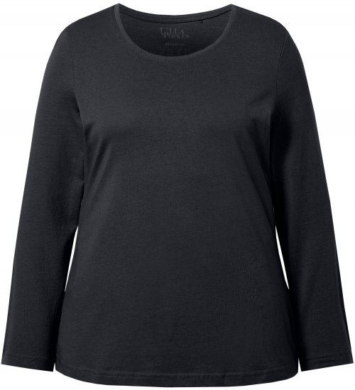 Ulla Popken Basic Round Neck Long Sleeve Slim Fit Cotton Tee Black - T-särgid - 
