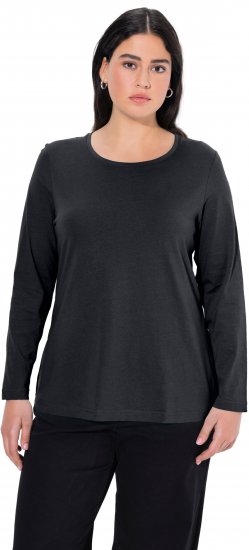 Ulla Popken Basic Round Neck Long Sleeve Slim Fit Cotton Tee Black - T-särgid - 