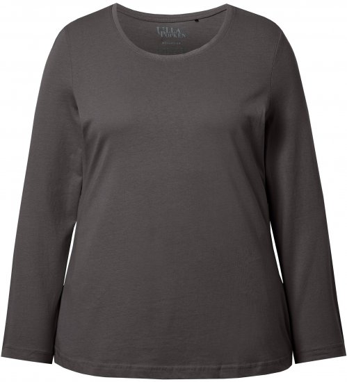 Ulla Popken Basic Round Neck Long Sleeve Slim Fit Cotton Tee Graphite Grey - T-särgid - 