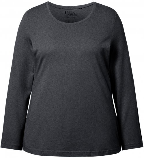 Ulla Popken Basic Round Neck Long Sleeve Slim Fit Cotton Tee Charcoal - T-särgid - 