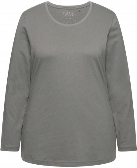 Ulla Popken Basic Round Neck Long Sleeve Slim Fit Cotton Tee Grey - T-särgid - 