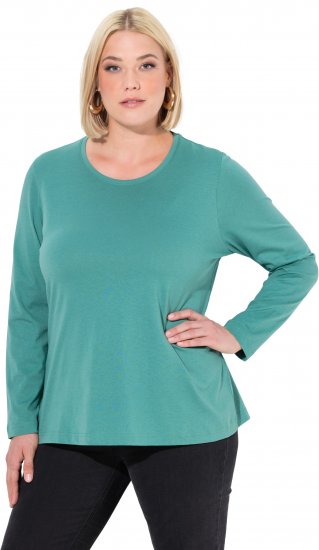 Ulla Popken Basic Round Neck Long Sleeve Slim Fit Cotton Tee Green - T-särgid - 