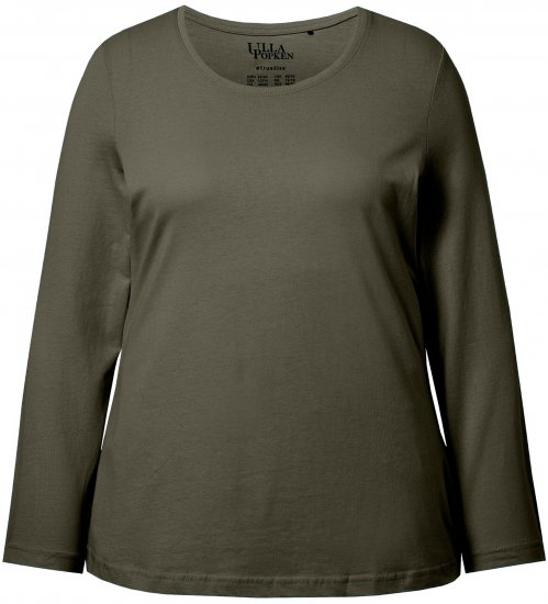 Ulla Popken Basic Round Neck Long Sleeve Slim Fit Cotton Tee Olive - T-särgid - 