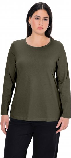 Ulla Popken Basic Round Neck Long Sleeve Slim Fit Cotton Tee Olive - T-särgid - 