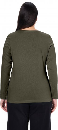 Ulla Popken Basic Round Neck Long Sleeve Slim Fit Cotton Tee Olive - T-särgid - 