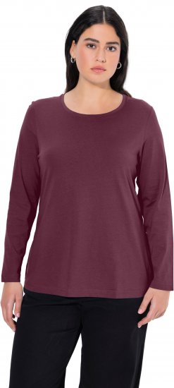 Ulla Popken Basic Round Neck Long Sleeve Slim Fit Cotton Tee Dark Berry - T-särgid - 