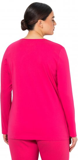 Ulla Popken Basic Round Neck Long Sleeve Slim Fit Cotton Tee Red Pink - T-särgid - 