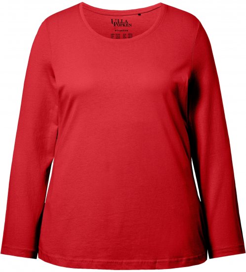 Ulla Popken Basic Round Neck Long Sleeve Slim Fit Cotton Tee Salsa Red - T-särgid - 