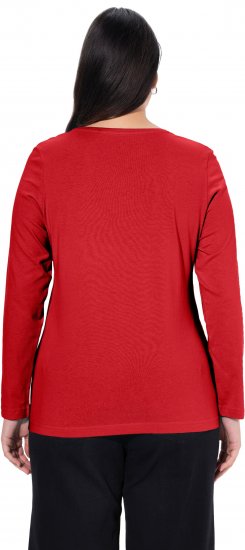 Ulla Popken Basic Round Neck Long Sleeve Slim Fit Cotton Tee Salsa Red - T-särgid - 