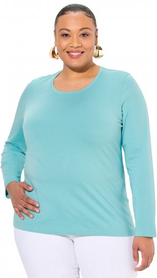 Ulla Popken Basic Round Neck Long Sleeve Slim Fit Cotton Tee Mint - T-särgid - 