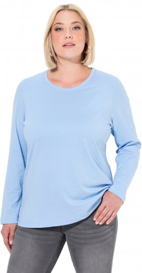 Ulla Popken Basic Round Neck Long Sleeve Slim Fit Cotton Tee Light Blue - T-särgid - 