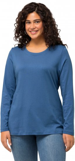 Ulla Popken Basic Round Neck Long Sleeve Slim Fit Cotton Tee Blue Denim - T-särgid - 