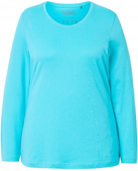 Ulla Popken Basic Round Neck Long Sleeve Slim Fit Cotton Tee Deep Aqua - T-särgid - 