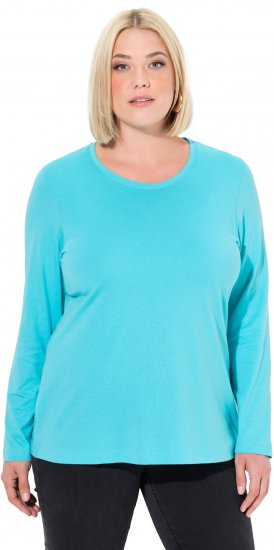 Ulla Popken Basic Round Neck Long Sleeve Slim Fit Cotton Tee Deep Aqua - T-särgid - 