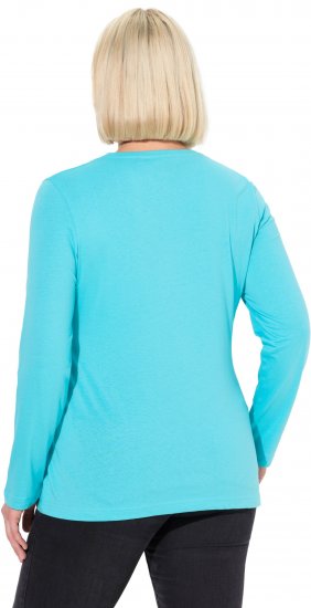 Ulla Popken Basic Round Neck Long Sleeve Slim Fit Cotton Tee Deep Aqua - T-särgid - 