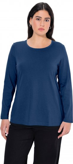 Ulla Popken Basic Round Neck Long Sleeve Slim Fit Cotton Tee Dark Blue - T-särgid - 