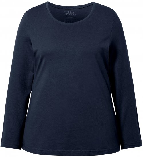 Ulla Popken Basic Round Neck Long Sleeve Slim Fit Cotton Tee Navy Blue - T-särgid - 