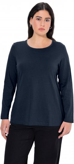 Ulla Popken Basic Round Neck Long Sleeve Slim Fit Cotton Tee Navy Blue - T-särgid - 