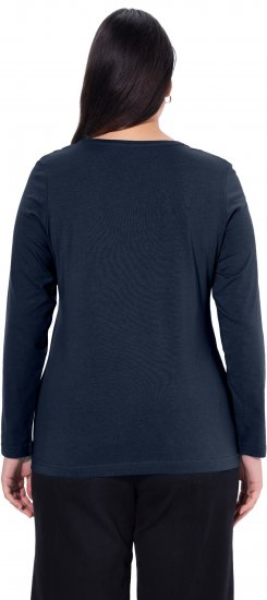 Ulla Popken Basic Round Neck Long Sleeve Slim Fit Cotton Tee Navy Blue - T-särgid - 