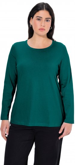 Ulla Popken Basic Round Neck Long Sleeve Slim Fit Cotton Tee Teal Green - T-särgid - 