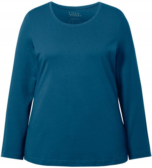 Ulla Popken Basic Round Neck Long Sleeve Slim Fit Cotton Tee Cerulean - T-särgid - 