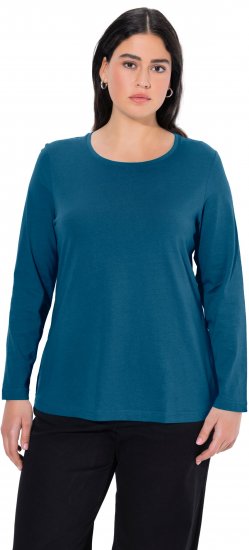 Ulla Popken Basic Round Neck Long Sleeve Slim Fit Cotton Tee Cerulean - T-särgid - 