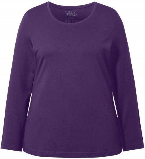 Ulla Popken Basic Round Neck Long Sleeve Slim Fit Cotton Tee Deep Violet - T-särgid - 