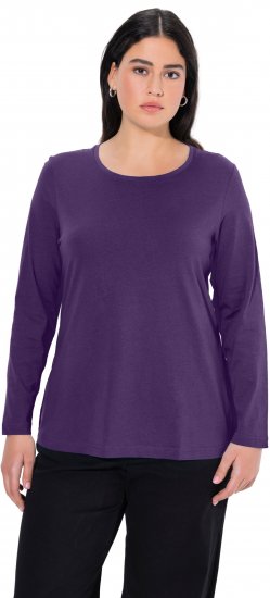 Ulla Popken Basic Round Neck Long Sleeve Slim Fit Cotton Tee Deep Violet - T-särgid - 