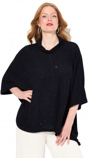 Ulla Popken Sparkling Draped Collared Tee Navy Blue - Trükitud/pildiga T-särgid naistele - 