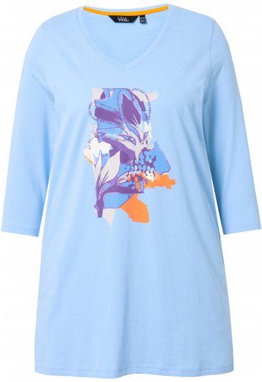 Ulla Popken Floral Motif 3/4 Sleeve Tunic Tee Light Blue - Trükitud/pildiga T-särgid naistele - 