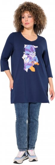 Ulla Popken Floral Motif 3/4 Sleeve Tunic Tee Ink Blue - Trükitud/pildiga T-särgid naistele - 