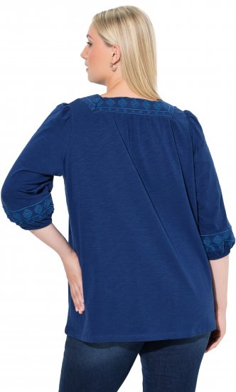 Ulla Popken Embroidered Detail 3/4 Sleeve Tee Dark Blue - Trükitud/pildiga T-särgid naistele - 