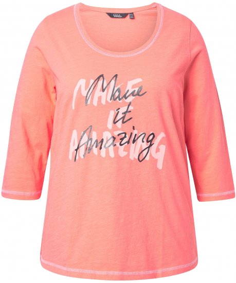 Ulla Popken Make It Amazing 3/4 Sleeve Graphic Tee Coral - Trükitud/pildiga T-särgid naistele - 