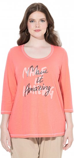 Ulla Popken Make It Amazing 3/4 Sleeve Graphic Tee Coral - Trükitud/pildiga T-särgid naistele - 