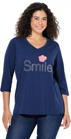 Ulla Popken Smile Rhinestone 3/4 Sleeve Graphic Tee Ink Blue - Trükitud/pildiga T-särgid naistele - 