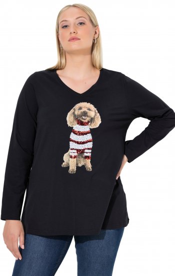 Ulla Popken Sequined Puppy Long Sleeve Graphic Tee Black - Trükitud/pildiga T-särgid naistele - 