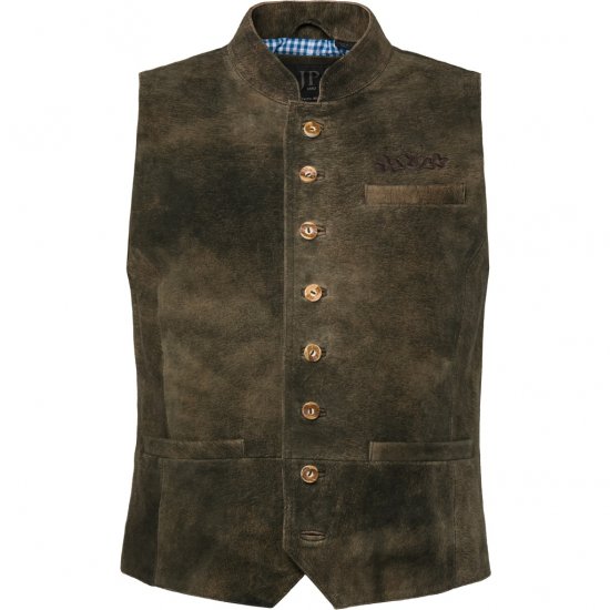 jP1880 Finest Goat Suede Traditional Vest Dark Brown - Trachten & Oktoberfest - Oktoberfesti riided suurtes suurustes (Trachten)