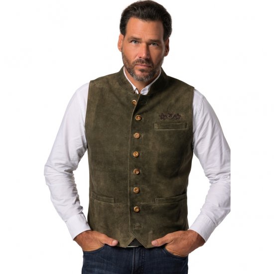 jP1880 Finest Goat Suede Traditional Vest Dark Brown - Trachten & Oktoberfest - Oktoberfesti riided suurtes suurustes (Trachten)