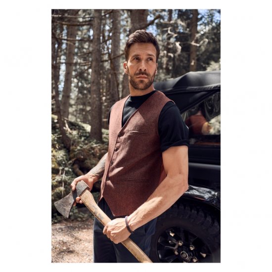 JP1880 Tweed Waistcoat Wool Brick Red - Vestid - Vestid suurtes suurustes