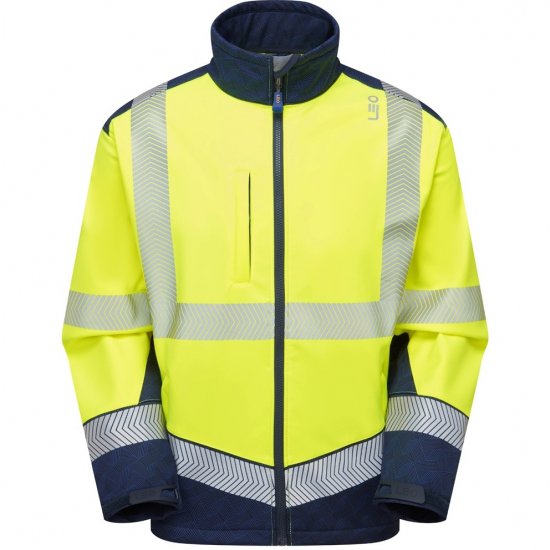 Leo Bowden Ecoviz Softshell Jacket Hi-Vis Yellow/Navy Print - Tööriided - Suured tööriided