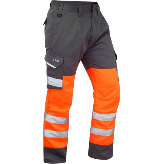 Leo Bideford Ecoviz Poly/Cotton Cargo Trouser Hi-Vis Orange/Grey - Tööriided - Suured tööriided
