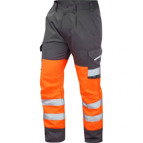 Leo Bideford Ecoviz Poly/Cotton Cargo Trouser Hi-Vis Orange/Grey - Tööriided - Suured tööriided