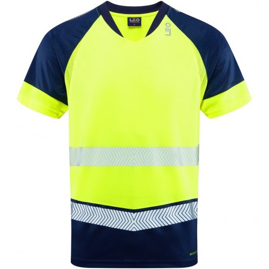 Leo Forda Ecoviz Performance+ Dual Colour T-Shirt Hi-Vis Yellow/Navy Print - Tööriided - Suured tööriided